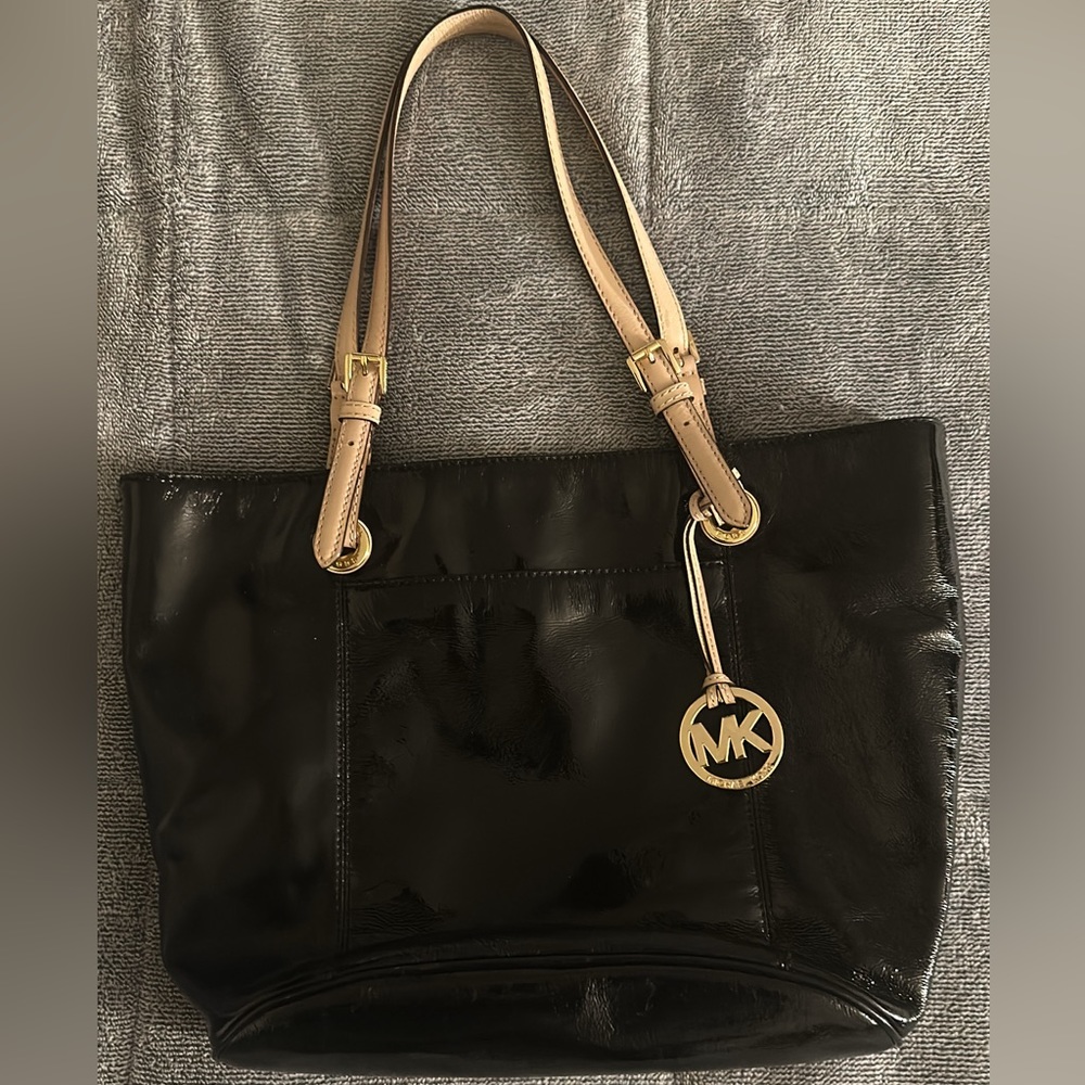 Michael Kors Patent Leather Circle Monogram Tote